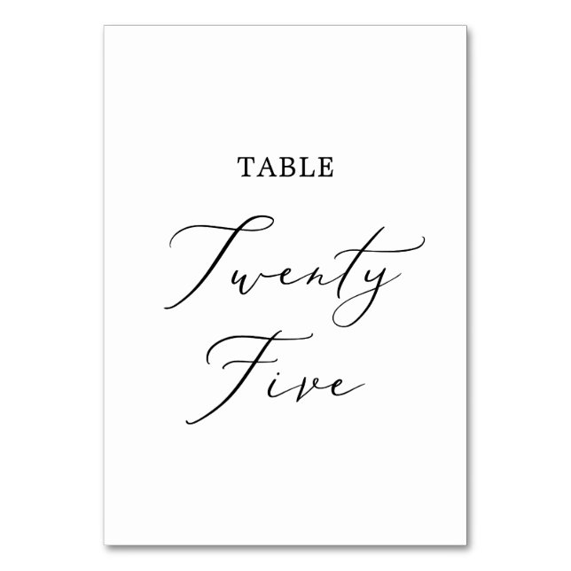 Delicate Black Calligraphy Table Twenty Five Table Number (Front)