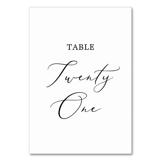 Delicate Black Calligraphy Table Twenty One Table Number (Front)