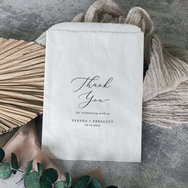 Delicate Black Calligraphy Thank You Wedding Favor Bag (Creator Uploaded)