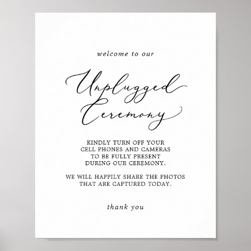 Delicate Black Calligraphy Unplugged Ceremony Sign