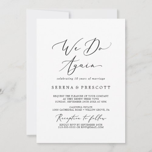 Delicate Black Calligraphy We Do Again Vow Renewal Invitation