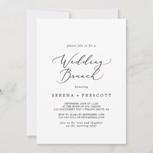 Delicate Black Calligraphy Wedding Brunch Invitation
