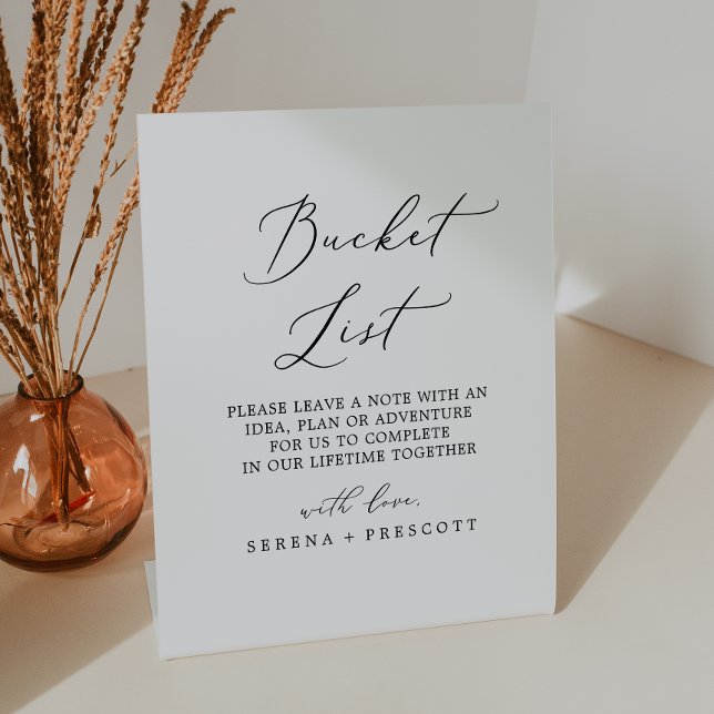 Delicate Black Calligraphy Wedding Bucket List Pedestal Sign (Creator Uploaded)