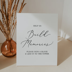 Delicate Black Calligraphy Wedding Build Memories Pedestal Sign