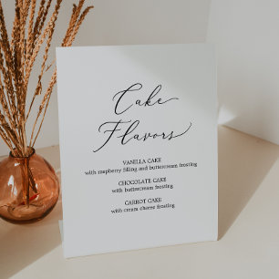 Delicate Black Calligraphy Wedding Cake Flavors Pedestal Sign