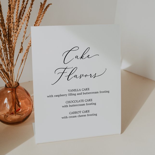 Delicate Black Calligraphy Wedding Cake Flavors Pedestal Sign (Creator Uploaded)