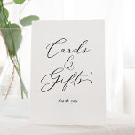 Delicate Black Calligraphy Wedding Cards and Gifts Pedestal Sign<br><div class="desc">This delicate black calligraphy wedding cards and gifts pedestal sign is perfect for a modern wedding or bridal shower. The romantic minimalist design features lovely and elegant black typography on a white background with a clean and simple look. The line of text at the bottom of the sign can be...</div>