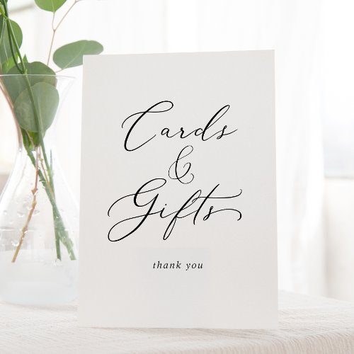 Delicate Black Calligraphy Wedding Cards and Gifts Pedestal Sign