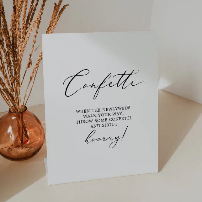 Delicate Black Calligraphy Wedding Confetti Toss Pedestal Sign | Zazzle