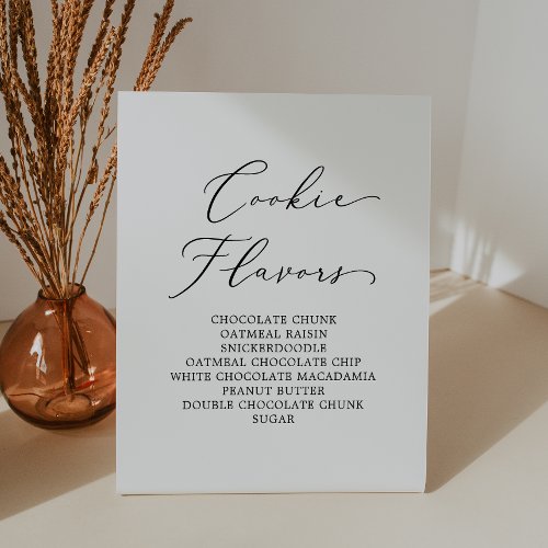Delicate Black Calligraphy Wedding Cookie Flavors Pedestal Sign