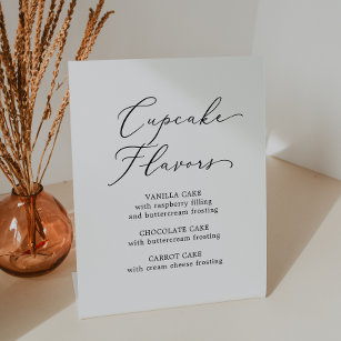 Delicate Black Calligraphy Wedding Cupcake Flavors Pedestal Sign