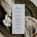 Delicate Black Calligraphy Wedding Dinner Menu<br><div class="desc">This delicate black calligraphy wedding dinner menu card is perfect for a modern wedding. The romantic minimalist design features lovely and elegant black typography on a white background with a clean and simple look. This menu can be used for a wedding reception,  rehearsal dinner,  or any event.</div>