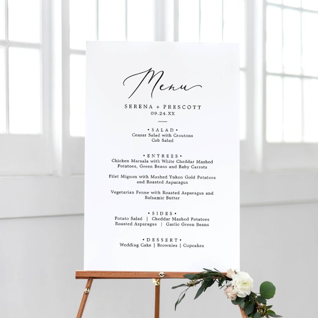 Delicate Black Calligraphy Wedding Dinner Menu Foam Board (Creator Uploaded)