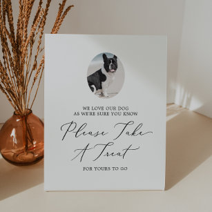 Delicate Black Calligraphy Wedding Dog Treat Favor Pedestal Sign