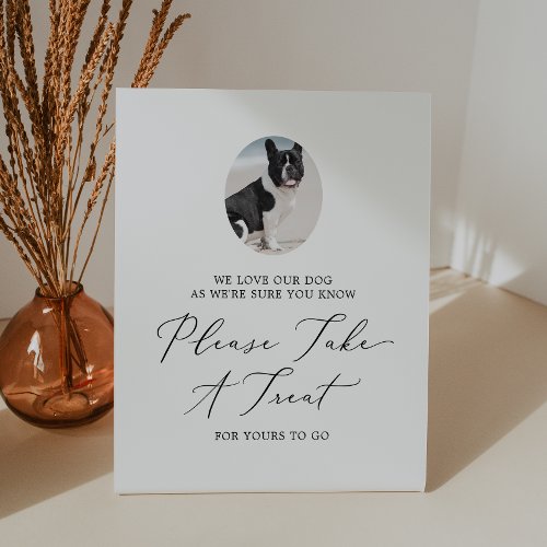 Delicate Black Calligraphy Wedding Dog Treat Favor Pedestal Sign