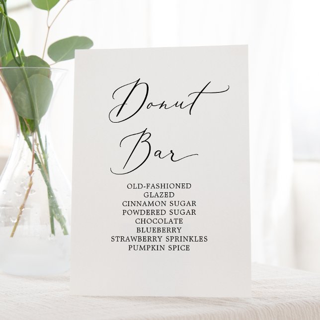 Delicate Black Calligraphy Wedding Donut Bar Pedestal Sign (Creator Uploaded)