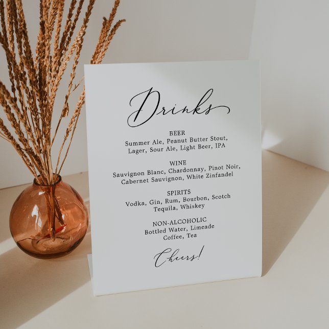 Delicate Black Calligraphy Wedding Drink Menu Pedestal Sign (Creator Uploaded)