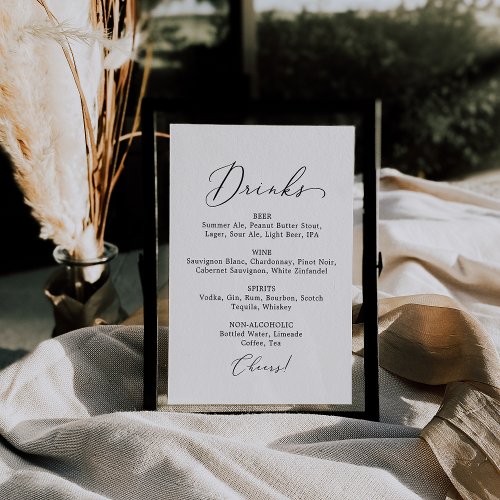 Delicate Black Calligraphy Wedding Drink Menu Sign