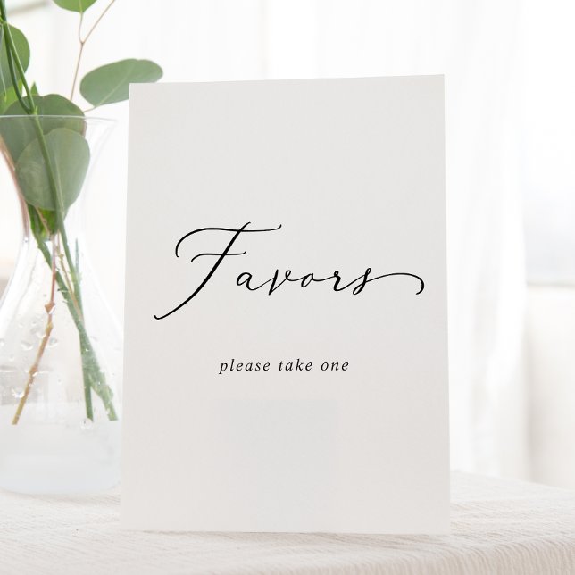 Delicate Black Calligraphy Wedding Favors Pedestal Sign (Creator Uploaded)