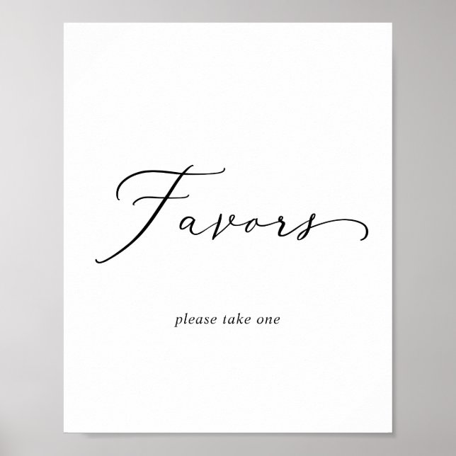 Delicate Black Calligraphy Wedding Favors Sign (Front)