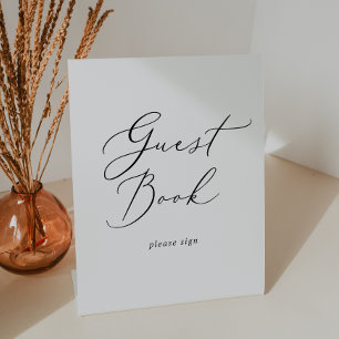 Delicate Black Calligraphy Wedding Guest Book Pedestal Sign