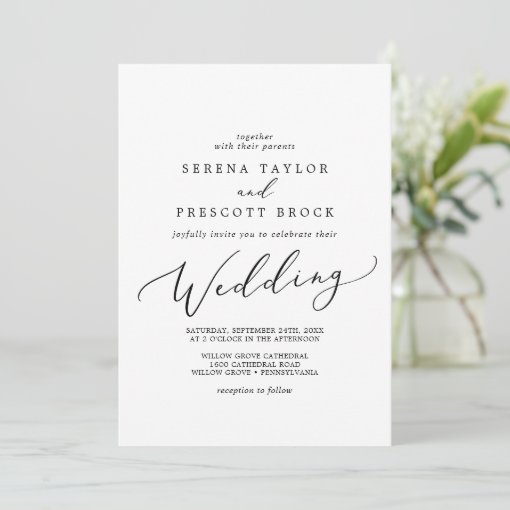 Delicate Black Calligraphy Wedding Invitation | Zazzle