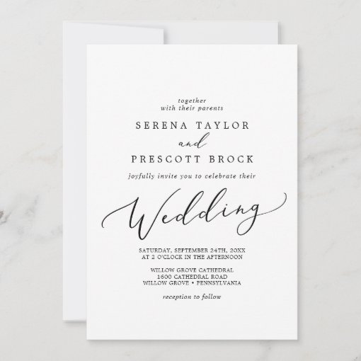 Delicate Black Calligraphy Wedding Invitation | Zazzle