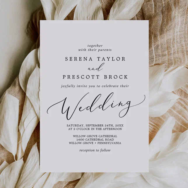Delicate Black Calligraphy Wedding Invitation | Zazzle