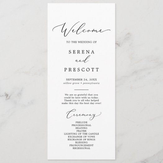 Delicate Black Calligraphy Wedding Program