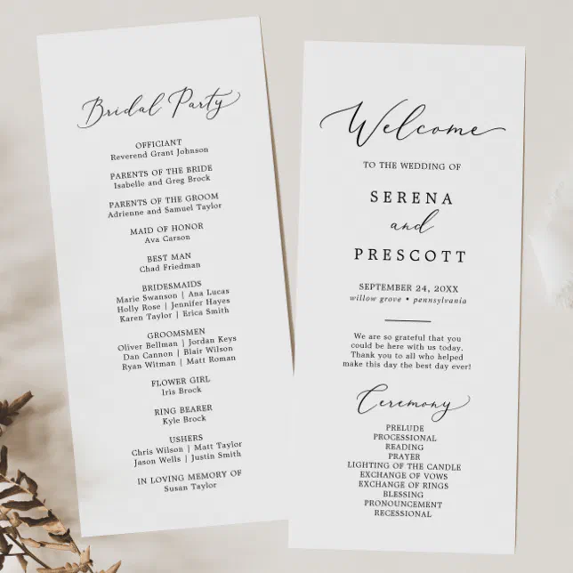 Delicate Black Calligraphy Wedding Program | Zazzle