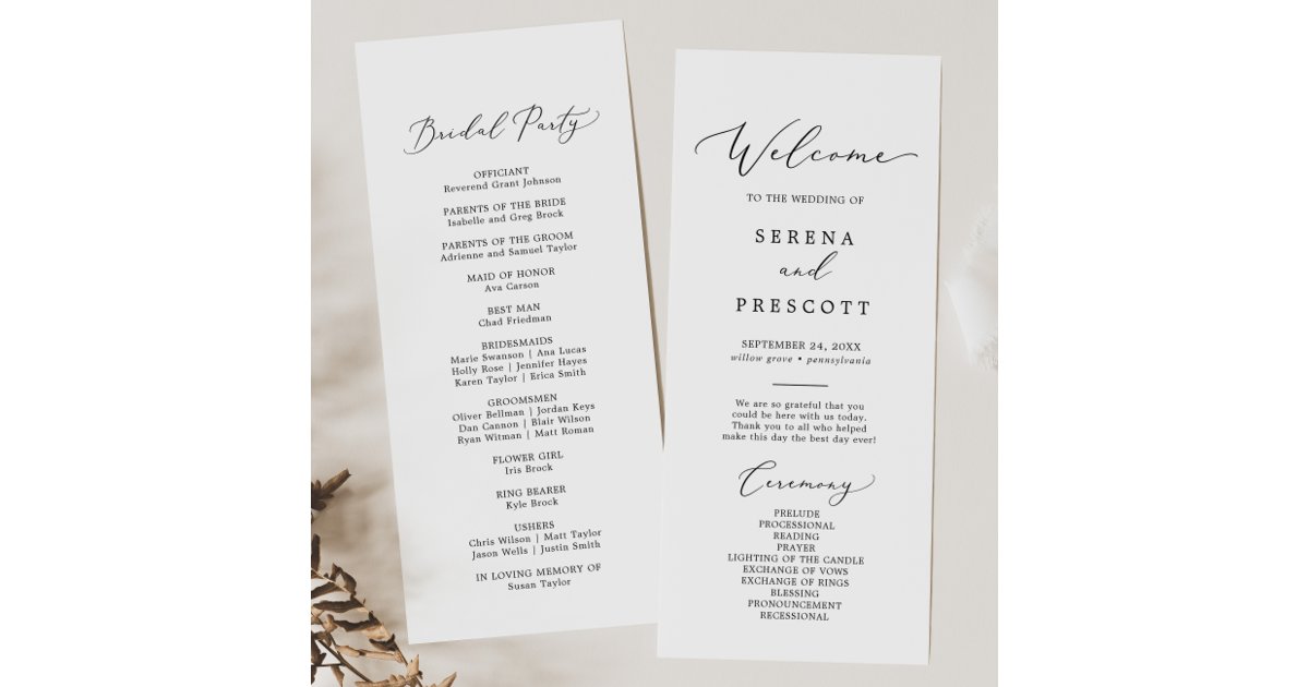 Delicate Black Calligraphy Wedding Program | Zazzle