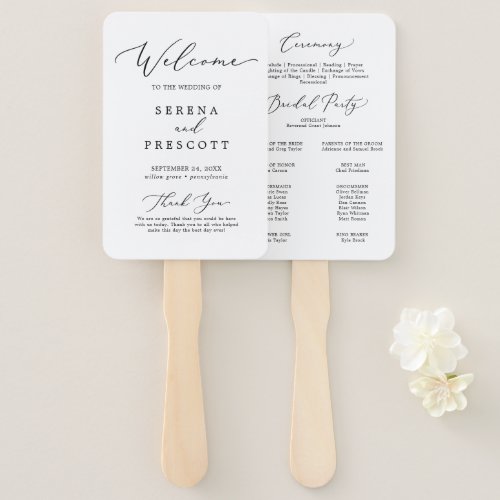 Delicate Black Calligraphy Wedding Program Hand Fan