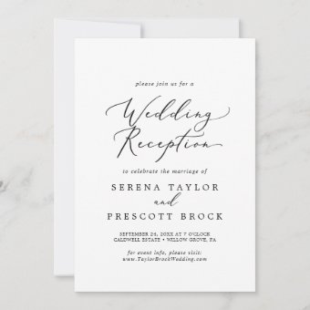 Delicate Black Calligraphy Wedding Reception Invitation | Zazzle