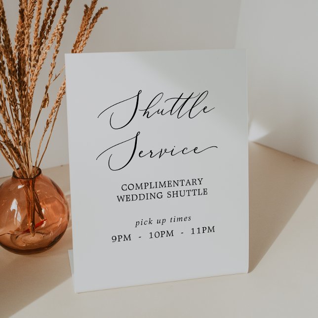 Delicate Black Calligraphy Wedding Shuttle Service Pedestal Sign (Creator Uploaded)