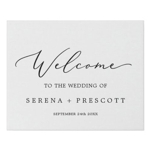 Delicate Black Calligraphy Wedding Welcome Faux Canvas Print