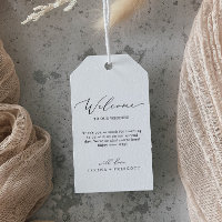 Delicate Black Calligraphy Wedding Welcome Gift Tags