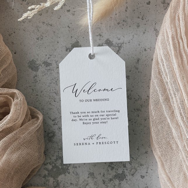 Delicate Black Calligraphy Wedding Welcome Gift Tags (Creator Uploaded)