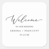 Delicate Black Calligraphy Wedding Welcome Square Sticker