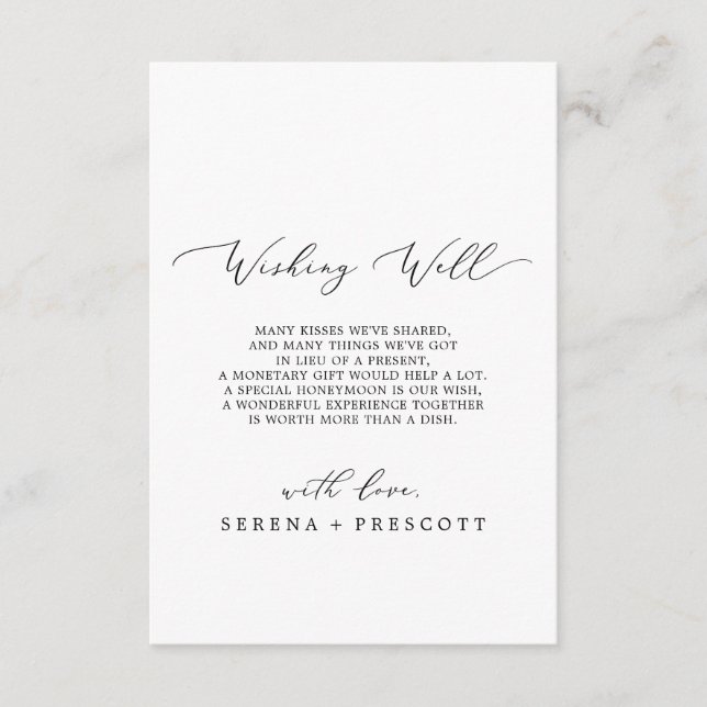 Delicate Black Calligraphy Wishing Well Card (Front)