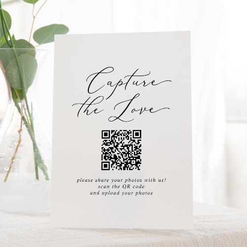 Delicate Black Capture The Love QR Code Wedding Pedestal Sign