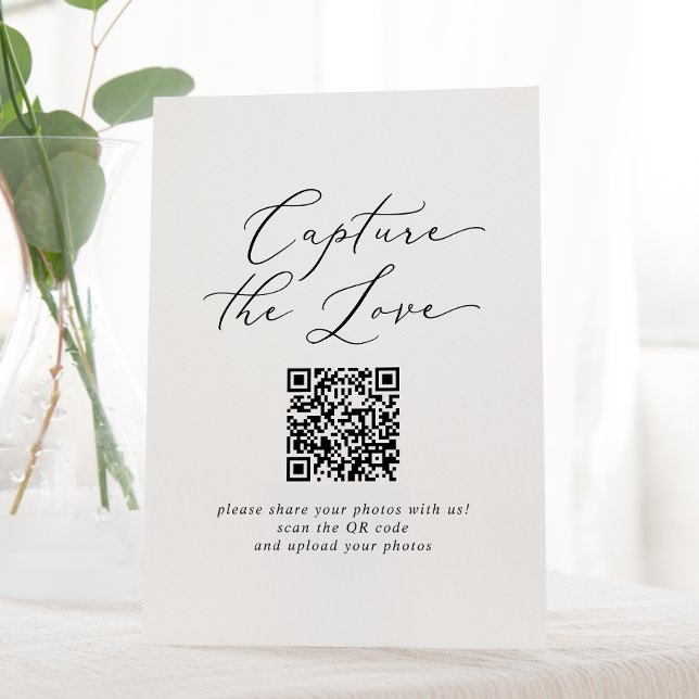 Delicate Black Capture The Love QR Code Wedding Pedestal Sign (Creator Uploaded)