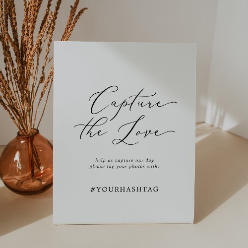 Delicate Black Capture The Love Wedding Hashtag Pedestal Sign