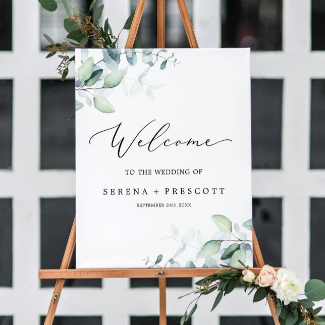 Delicate Black | Eucalyptus Wedding Welcome Foam Board (Creator Uploaded)
