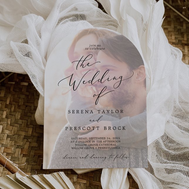 Delicate Black Faded Photo Modern Arch Wedding Invitation (Delicate Black Faded Photo Modern Arch Wedding Invitation)