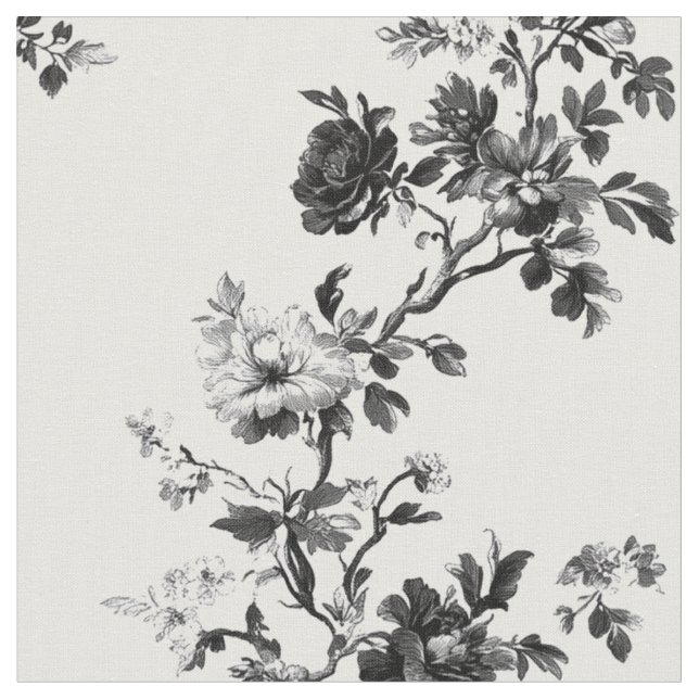 Delicate Black Floral Toile Pattern Fabric (Close Up)