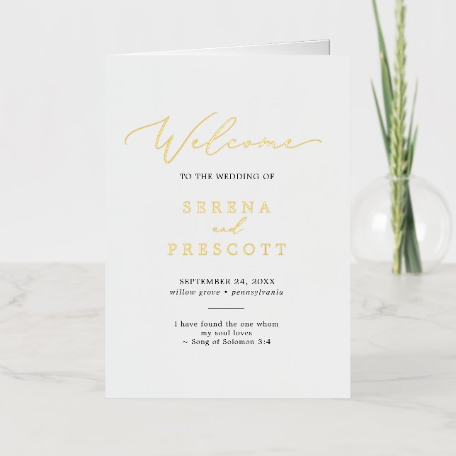 Delicate Black & Gold Foil Folded Wedding Program (Front)