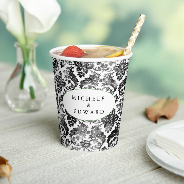 Delicate Black Grunge Damask Lace  Paper Cups (Insitu)