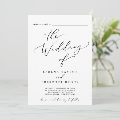 Delicate Black Guest Name All In One Wedding Invitation | Zazzle