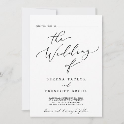 Delicate Black Guest Name All In One Wedding Invitation