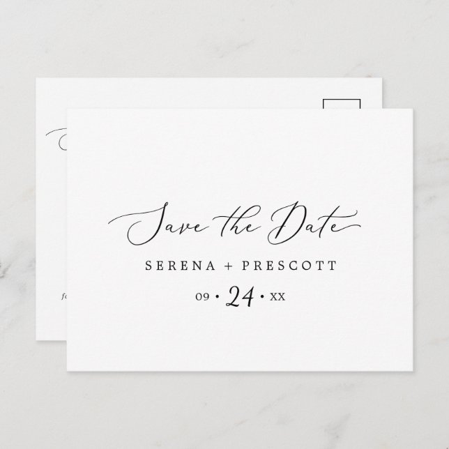 Delicate Black Horizontal Save the Date Postcard (Front/Back)